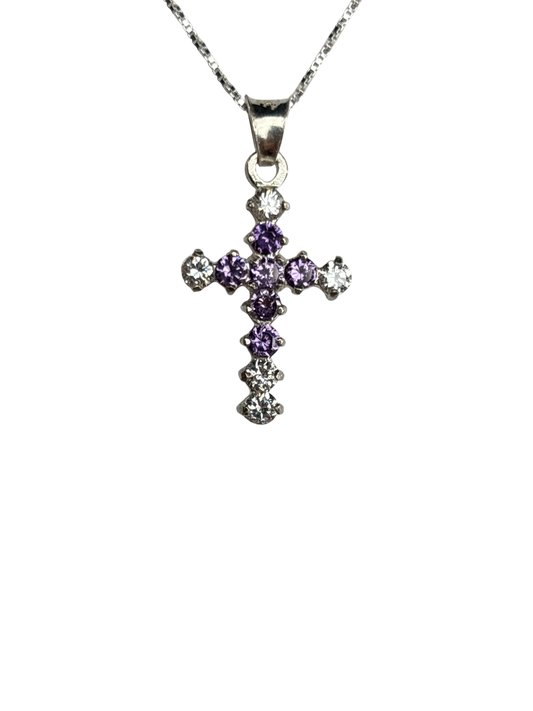 Sterling Silver Necklace with Purple gemstone Cross