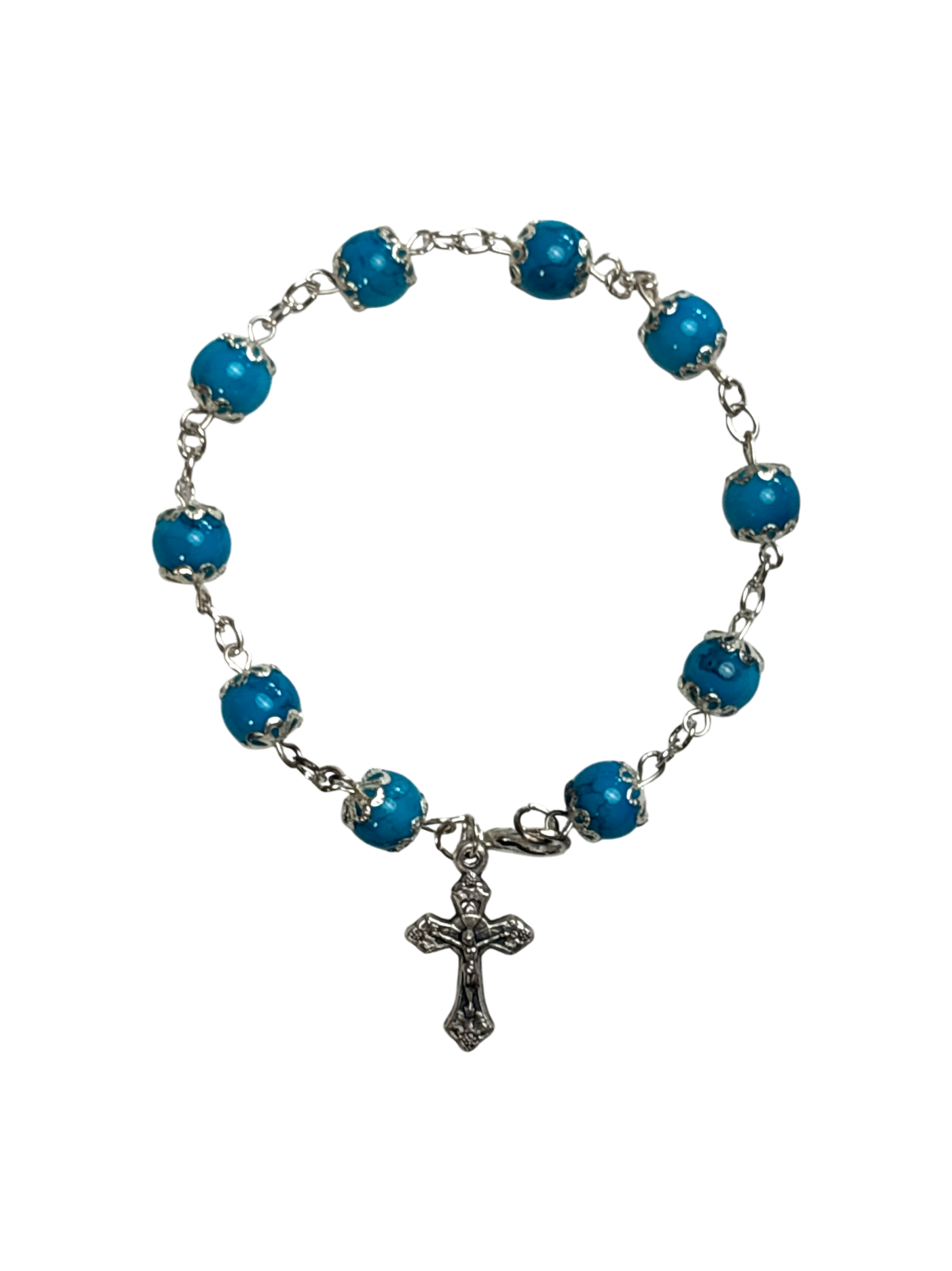 Blue Coral Rosary and Bracelet Set