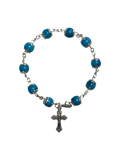 Blue Coral Rosary and Bracelet Set