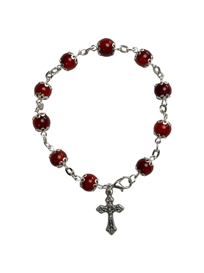 Burnt Red Rosary and Bracelet Set