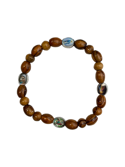 Set of Four Beaded Olive Wood Bracelets