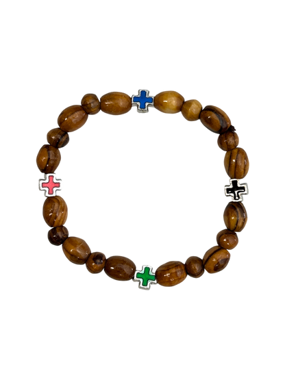 Set of Four Beaded Olive Wood Bracelets