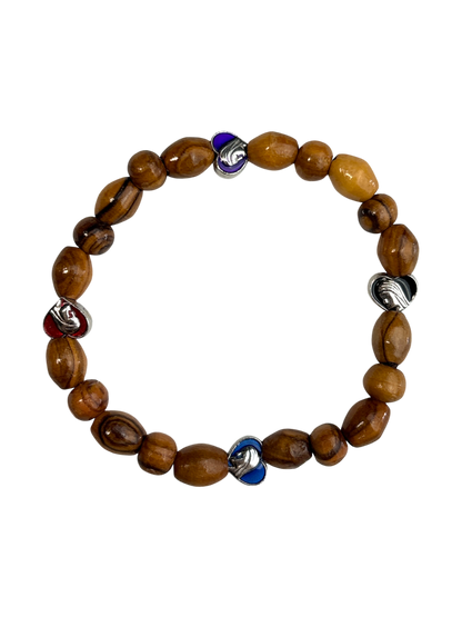 Set of Four Beaded Olive Wood Bracelets