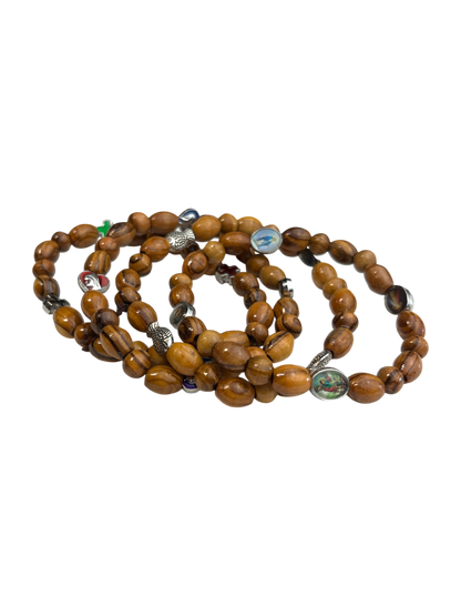 Set of Four Beaded Olive Wood Bracelets