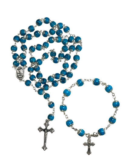 Blue Coral Rosary and Bracelet Set