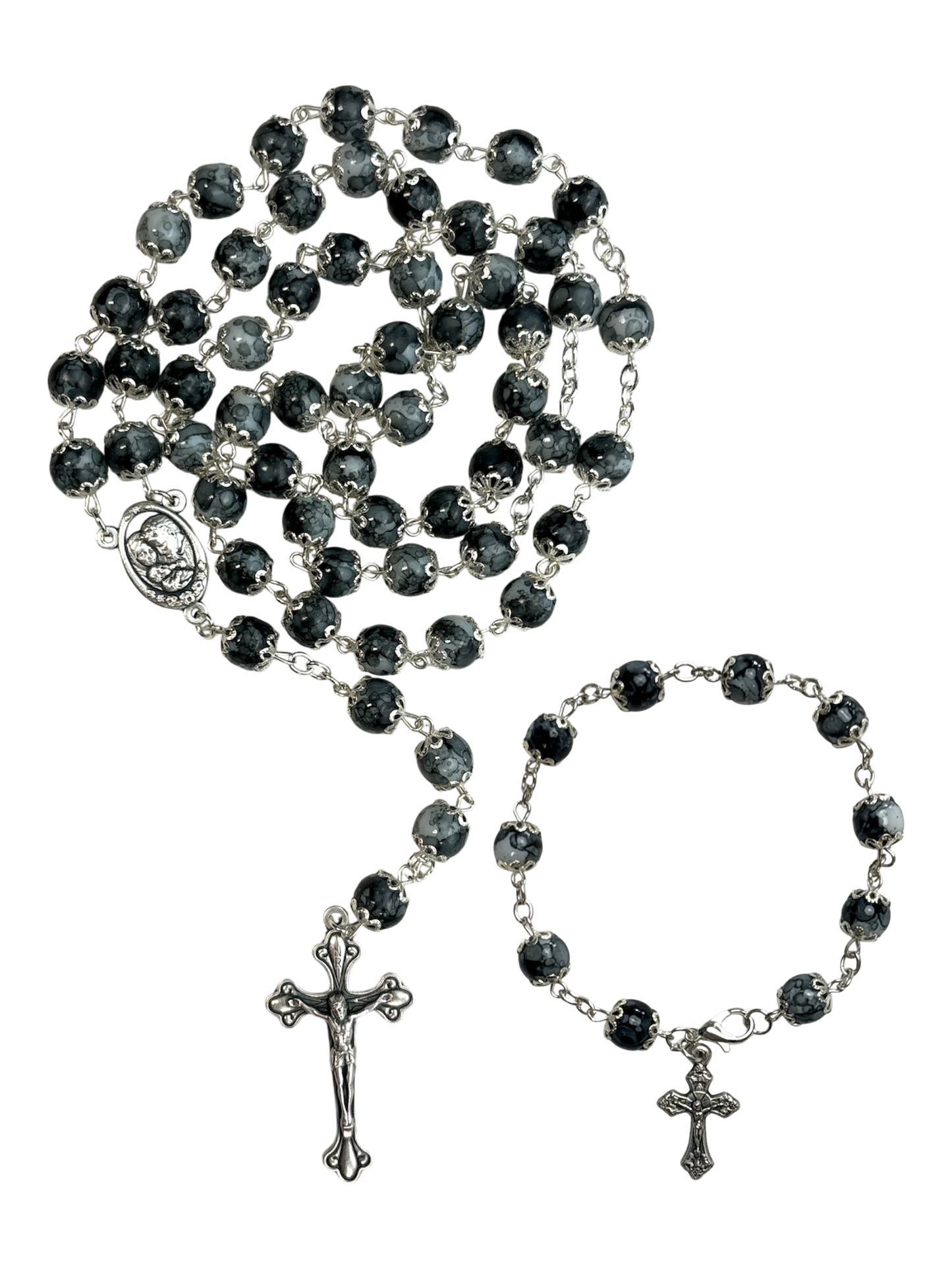 Black Coral Rosary and Bracelet Set
