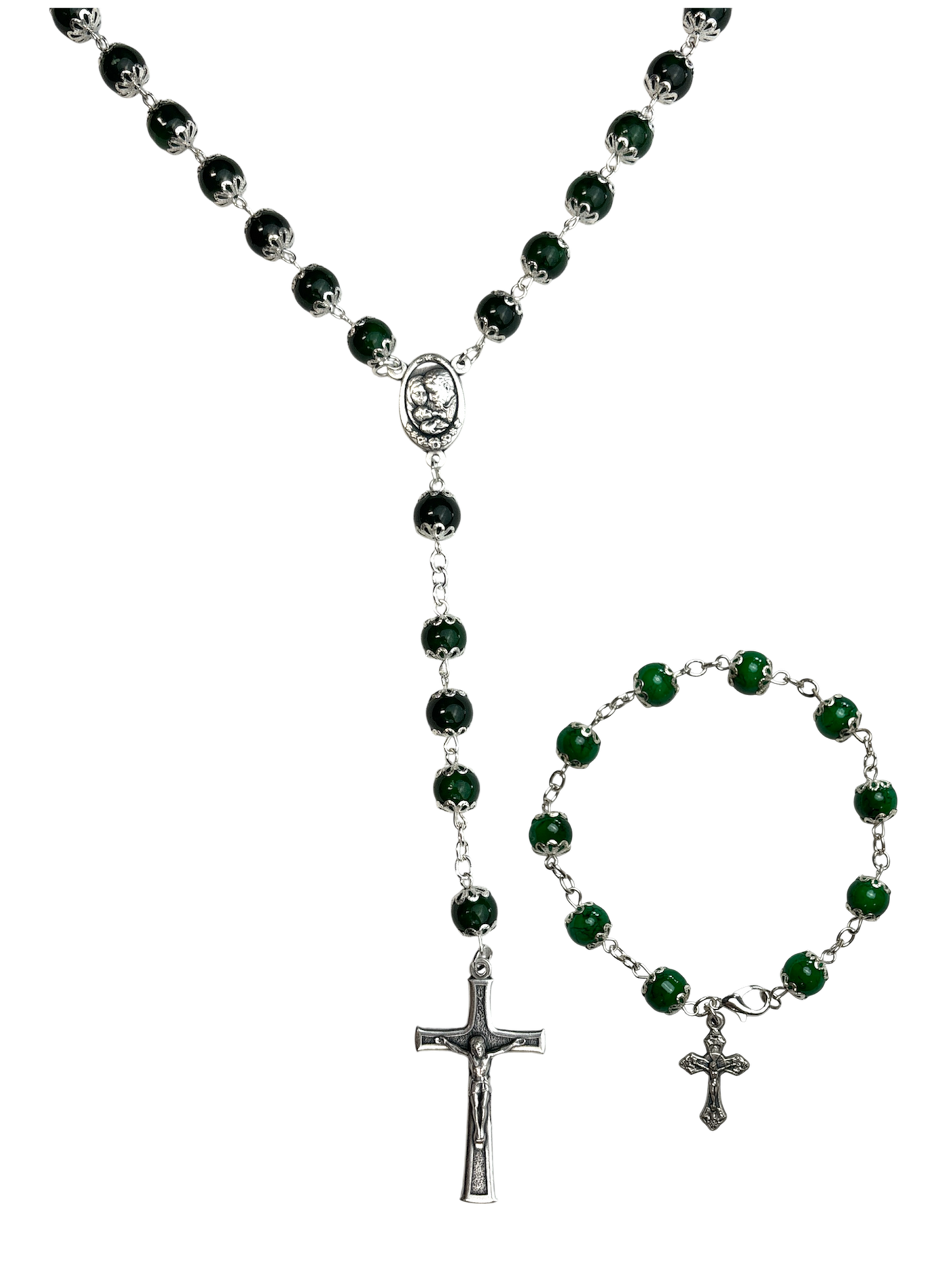 Green Coral Bracelet and Rosary