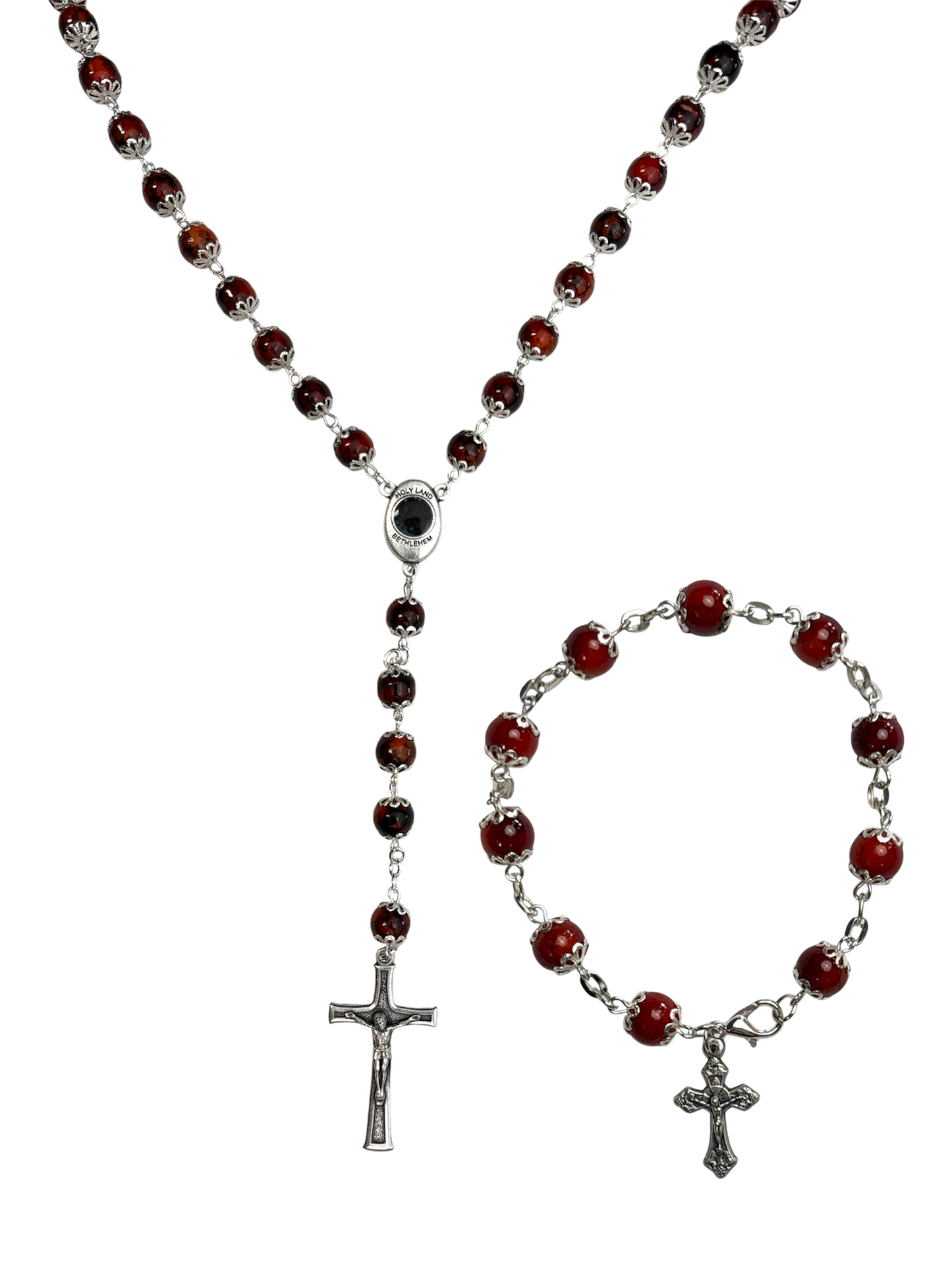 Burnt Red Rosary and Bracelet Set