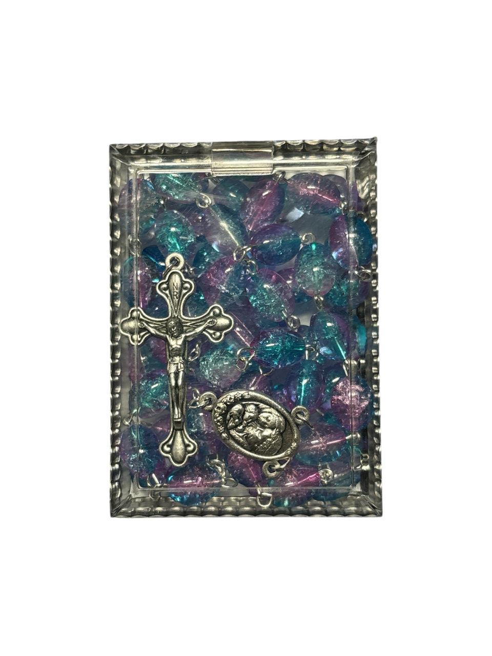 Purple and Teal crystal Rosary