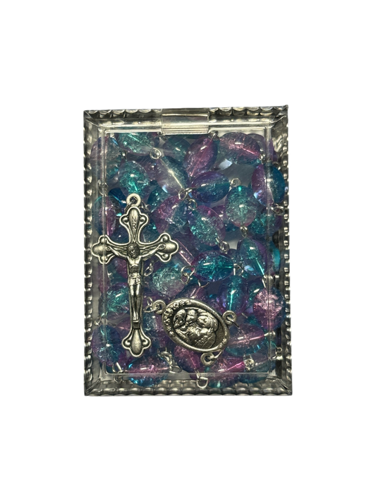 Purple and Teal crystal Rosary
